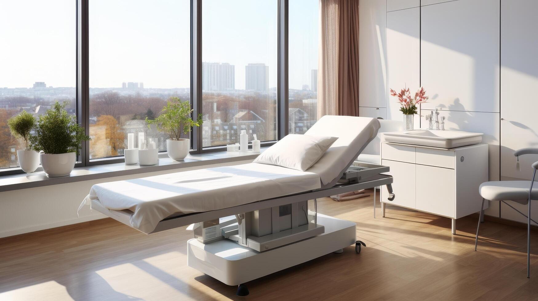 Clean, prepared medical treatment room