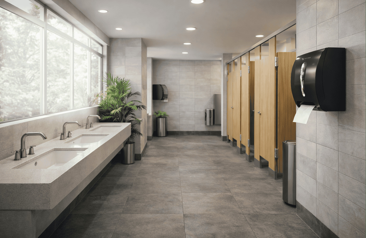 Clean modern commercial restroom